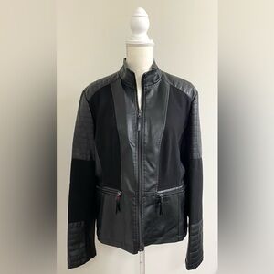 Gallery Womens XL Solid Black Faux-Leather Zip-Front Jacket Coat Classic